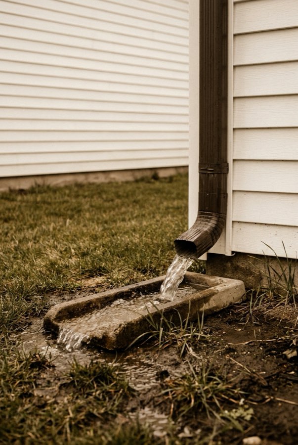 Seamless gutter with water flowing
